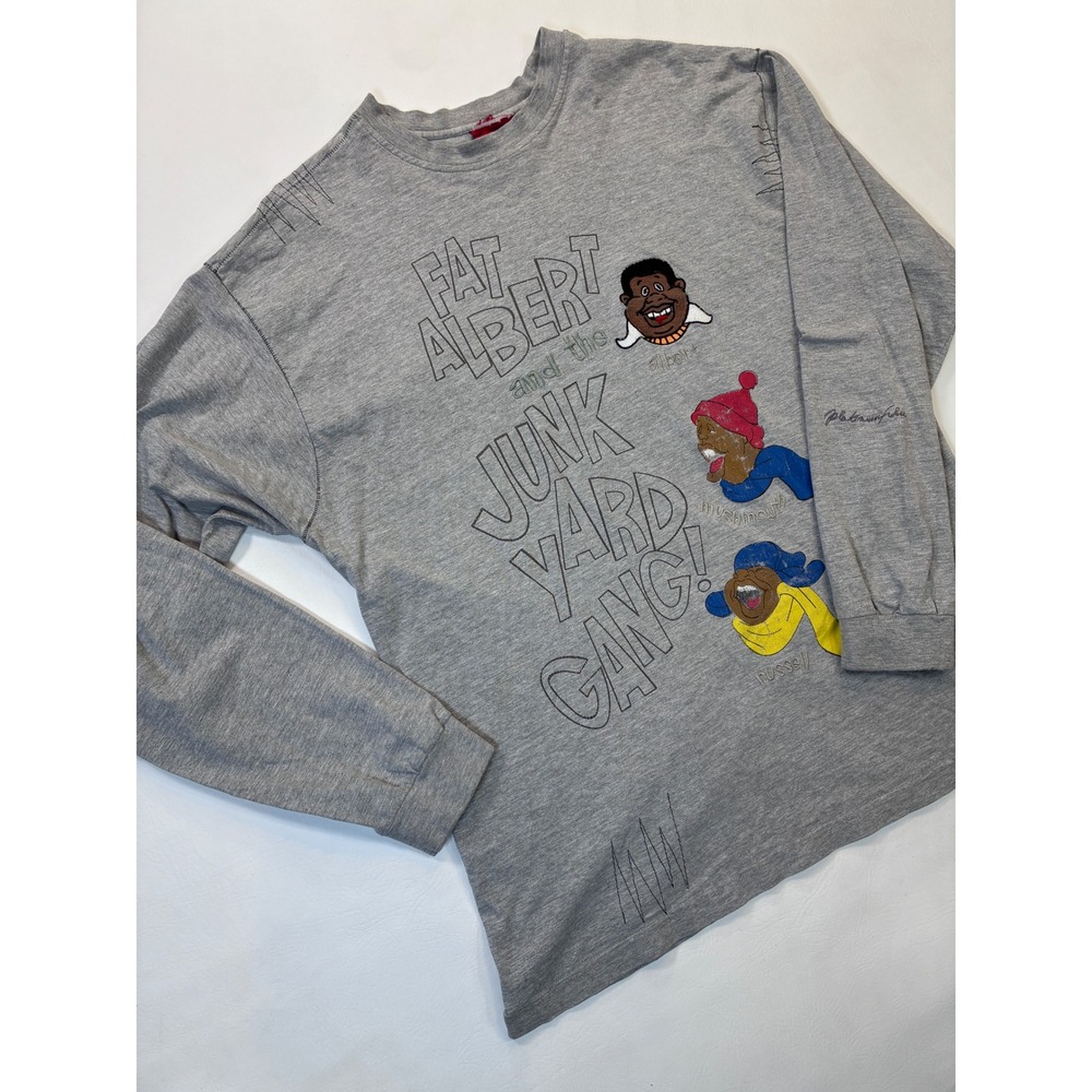 VTG Embroidered Fat Albert‎ & Junk Yard Gang Gray Long Sleeve Shirt Platinumfubu
